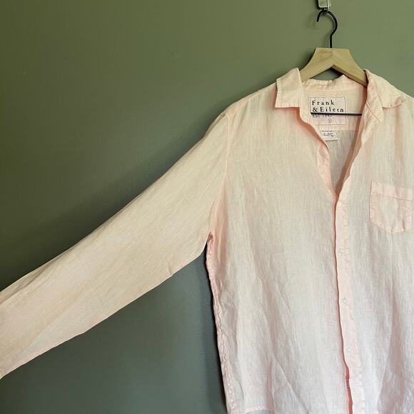 FRANK & EILEEN Eileen Relaxed Button-Up Shirt Peach Linen Size Small Casual Chic - Picture 7 of 16